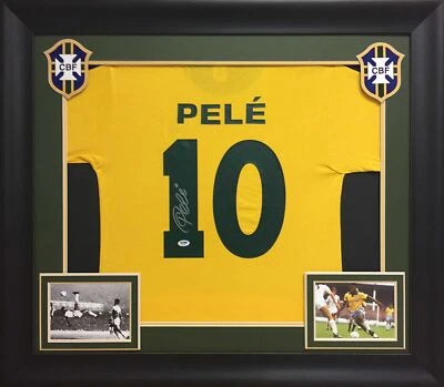 Camiseta deportiva con marco estilo profesional amarilla firmada por Pelé autografiada PSA/DNA ITP Foto 1 de 2