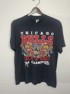 1992 Chicago Bulls Back 2 Back NBA Champions Shirt L Vintage Trench SingleStitch - Picture 1 of 5