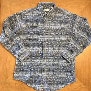 Vintage LL BEAN Large Blue Southwest Aztec Heavy Cotton Chamois Made in USA - Picture 1 of 7