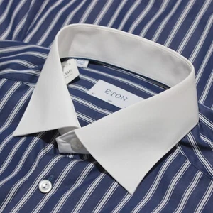 Eton NWOT Dress Shirt Size 41 16.5 Slim Fit in Blue & White Stripes 100% Cotton - Picture 1 of 11