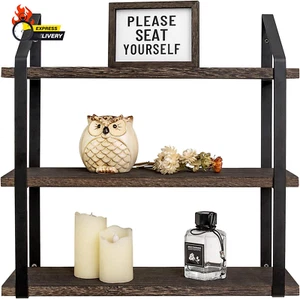 Floating Wall Shelves 3 Tier 17 Inch Rustic Hanging Shelf with Metal Bracket Wal - Picture 1 of 12