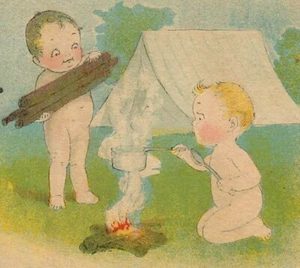 Postal de cómic vintage de Kewpie Babies únete a nuestro campamento 1918 - Imagen 1 de 3