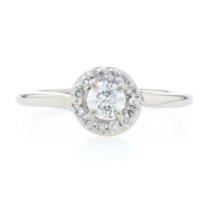 Palladium Diamond Halo Bypass Engagement Ring - 950 Round Brilliant Cut .37ctw - Picture 1 of 9