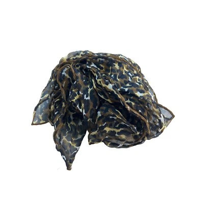 复古豹纹透明丝绸围巾轻便矩形颈部裹巾棕褐色和黑色 — 第 1/3 张图片