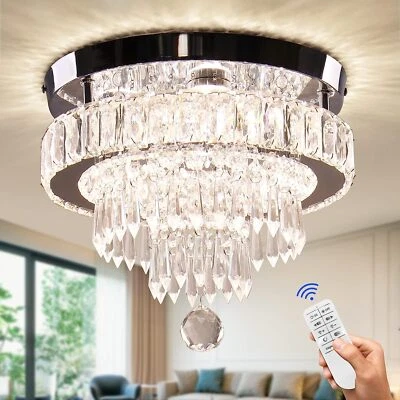 FRIXCHUR Dimmable LED Crystal Chandelier Ceiling Light Flush Mount Crystal Chandeliers