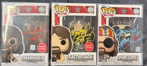 MIck Foley Mankind & Cactus Jack & Dude Love Signed WWE Funko Pop Bundle Lot - Picture 1 of 7