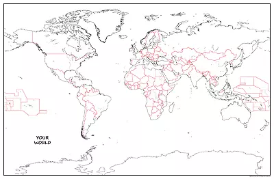 Blank World Map, Outline of the World, Laminated draw on Poster of the World. - Image 1 of 4