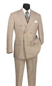 Vinci Double Breasted 2 Piece Suit Regular Fit Tone on Tone Windowpane NEW - Picture 1 of 9