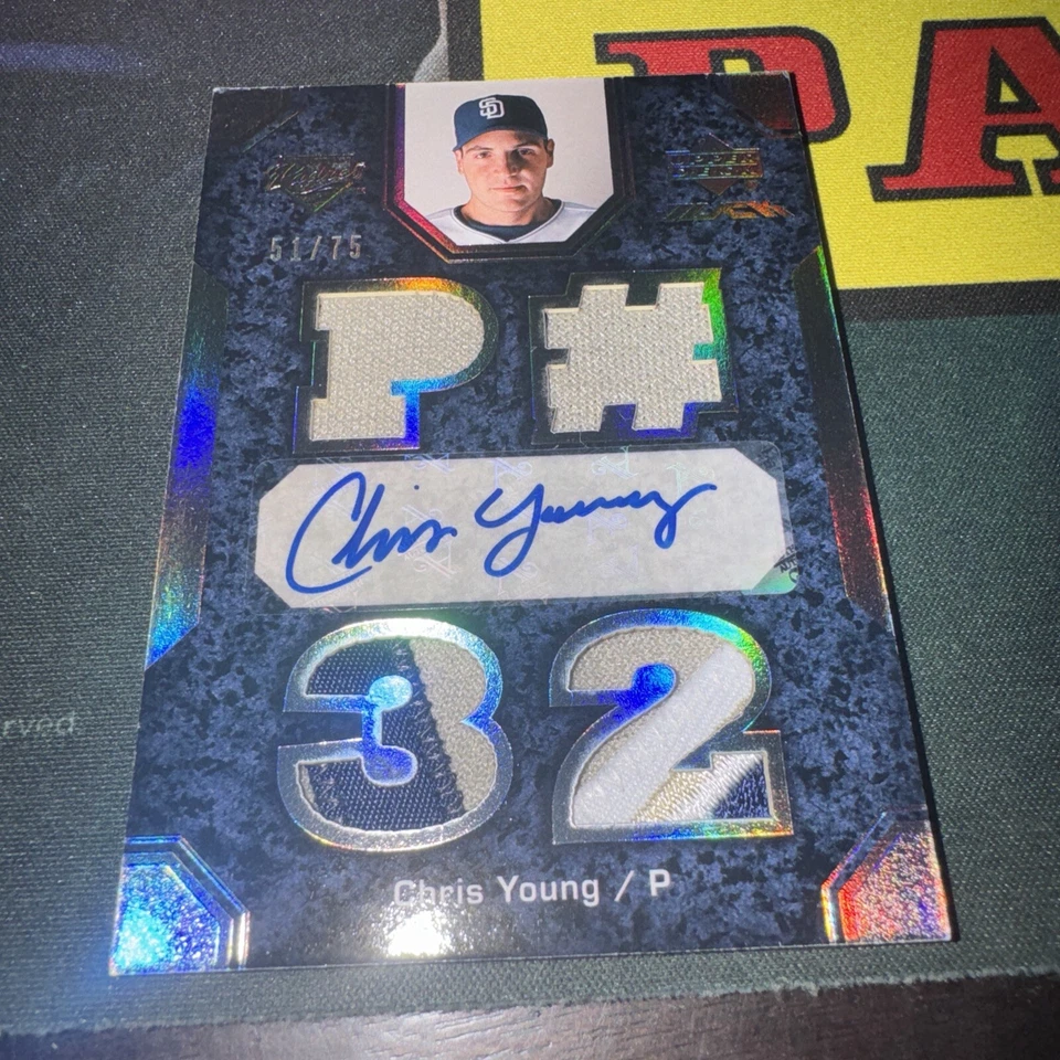 Upper Deck Black Chris Young Auto Jersey Relic SSP Padres All Star /75 On Card  - Image 1 of 1