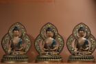 old Tibet bronze painted Sakyamuni Medicine Buddha Western 3 god buddha statue