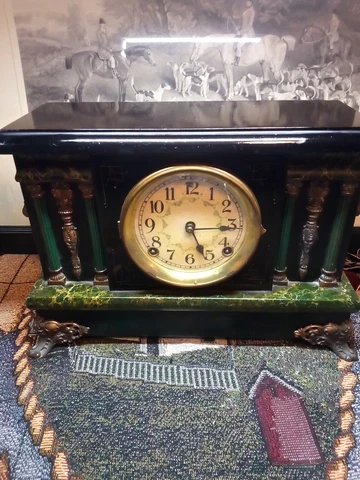 48 hr SALE Sessions Mantel Clock 1920-1930 Era. Features Lion Heads,Brass Copper Cover