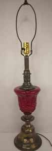 Antique Vintage Ruby Red Glass & Brass Table Lamp - Picture 1 of 10
