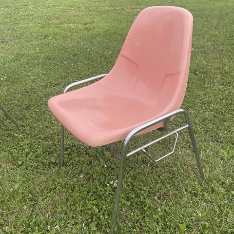 Mid Century Modern Fiberglass School Desk Shell Chair Pink Coral 27” X 20” X 20” Cover
