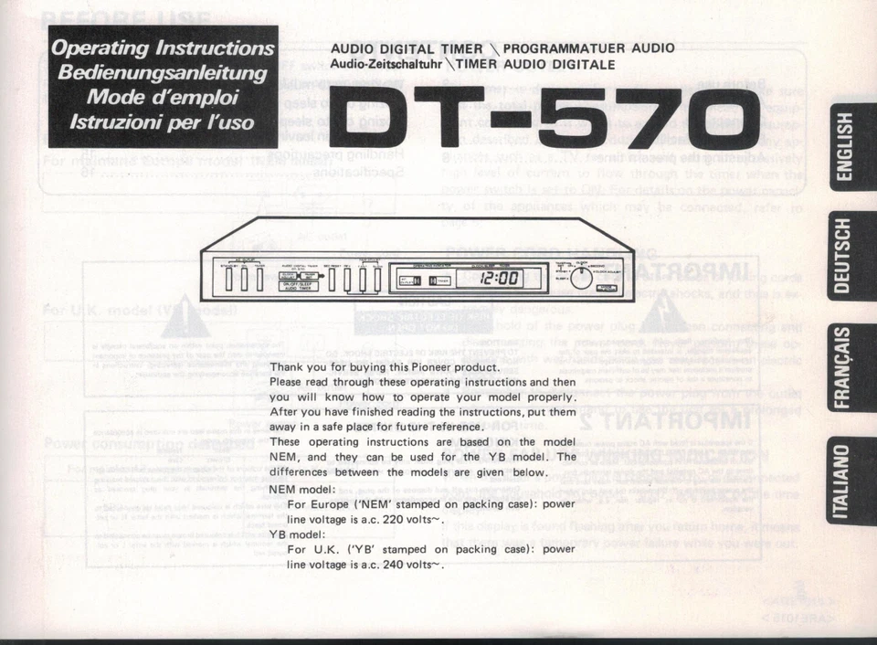 Bedienungsanleitung für Pioneer Audio Digital Timer DT-570 - Bild 1 von 1