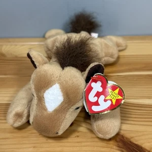 Ty Beanie Baby Derby the Horse 7" Beanbag Plush Beige with Black Mane Tail W/Tag - Picture 1 of 10