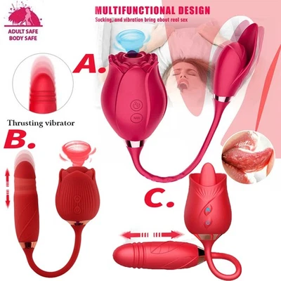 Licking Oral Tongue Sucking Rose Clit G-spot Dildo Vibrator Sex Toys for Women - Image 1 of 4