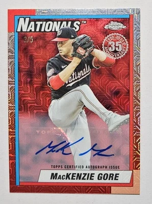 2025 Topps Update Series MACKENZIE GORE 1990 35th Anniversary Red Mojo Auto/5 - Image 1 of 2