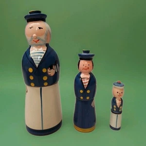 Muñecas de anidación rusas de colección marinero náutico familia conjunto de 3 papá mamá niño Polonia - Imagen 1 de 3