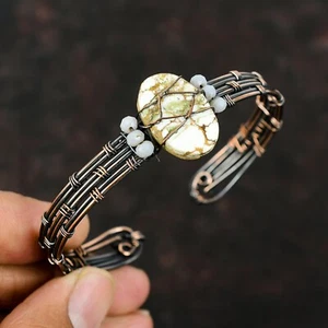 Wild Horse Magnesite Jewelry Copper Mom Gift Wire Wrapped Adjustable Bangle - Picture 1 of 6