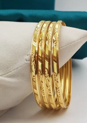 Brazalete brazalete de boda Dubai hecho a mano de oro real liso para mujer Foto 1 de 4