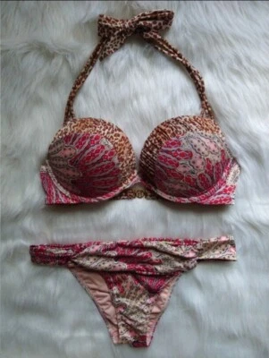 Bikini Victoria's Secret Bombshell ~ 34C agrega - 2 tazas / M parte inferior de corbata caliente ~ cachemira coral Foto 1 de 4