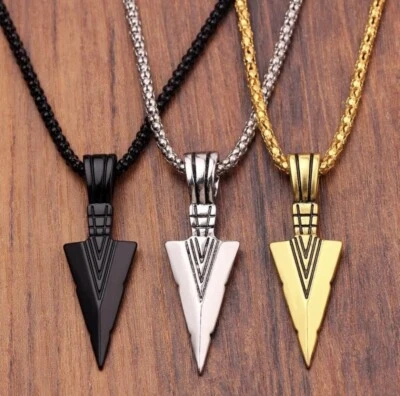 Men's Fashion Minimalist Gold Silver Black Arrow Pendant Necklace 1-62 - Image 1 of 4