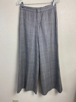 Banana Republic Stretch Gray Wool Plaid Wide Leg Pants Women size 2 Trouser - Image 1 of 4