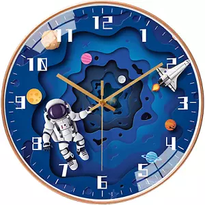 12 Inch Kids Wall Clock,Children round Wall Clock Battery Operated Space Style - Picture 1 of 12