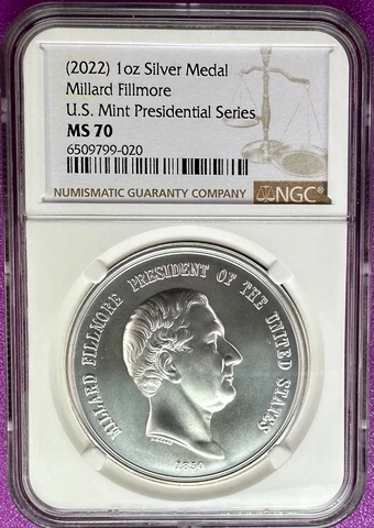 (2022) Millard Fillmore Presidential Series 1oz Silver Medal NGC MS70 Cover