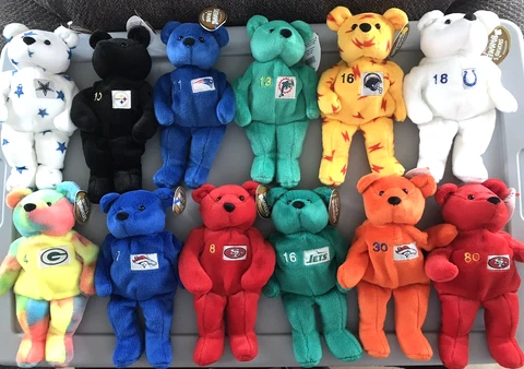 12 SALVINO'S BAMM BEANO'S 1999 Football Plush BEARS New Mint Complete Set - NFL Cover