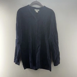 Cynthia Rowley Leinenmischung Knopfleiste Biesen Tunika Shirt Gr. S dunkelblau - Bild 1 von 6