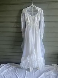 Vintage 70er Prärie Brautkleid Kleid weiß Boho bescheiden lange Bischofsärmel S - Bild 1 von 23