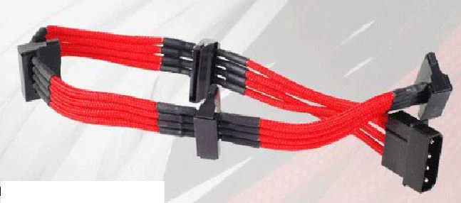 Silverstone 4pin to Quad SATA Power Sleeved Cable - SST-PP07-BTSR (Red) - Image 1 of 1