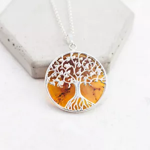 Baltic Amber Tree of Life Pendant Necklace - Amber Chakra Necklace - Natural Amb - Picture 1 of 11