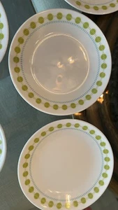 8 Corelle South Beach 6 3/4 Inch Bread Dessert Plates Green Dots Blue Design - Picture 1 of 6