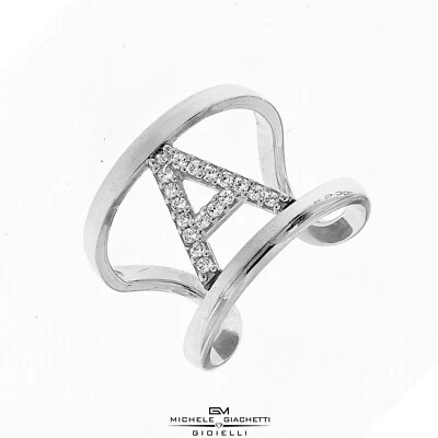 ANELLO FASCIA ARGENTO 925 ‰ DORATO/RODIATO INIZIALE A-Z ZIRCONI INIZIALI   - Immagine 1 di 4