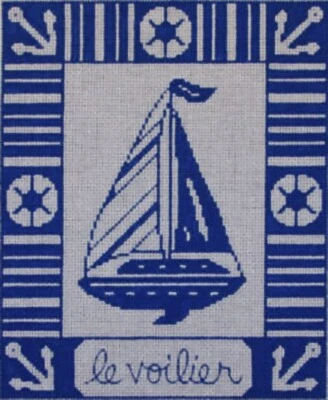 Needlepoint Handpainted Alice Peterson Le Voilier 7x10 - Image 1 of 4
