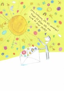 Śmieszna zachęta słońce słoneczne promienie słońca w tej kopercie znak rozpoznawczy kartka z życzeniami 