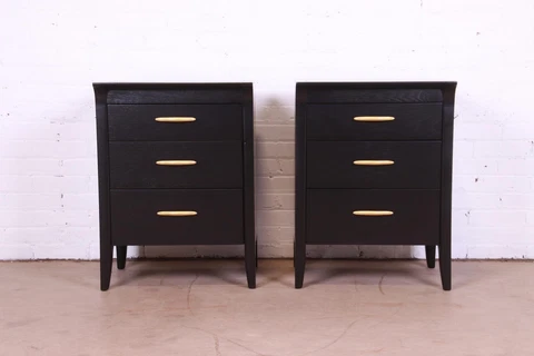 John Van Koert for Drexel Profile Mid-Century Modern Black Lacquered Nightstands Cover