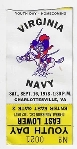 General Admission Ticket Stub Virginia vs Navy Sept. 16 1978 Scott Stadium - Bild 1 von 3