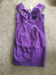 BNWT ladies GORGEOUS cadbury purple satin bow party evening dress lined size 16 - Picture 1 of 2
