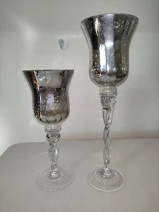 Set of 2 Silver Mercury Glass Vase Candle holder - Picture 1 of 1