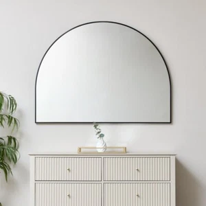 Large Black Arched Wall Mirror 90cm x 120cm minimalist thin framed overmantle - Picture 1 of 8