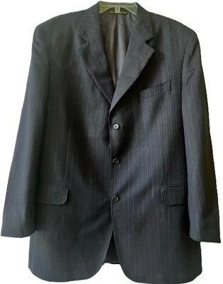 Jack Victor Pin Stripe Black 3-Btn Blazer Jacket 44L Super 120s Italian Wool - Image 1 of 4