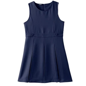 Chaps $30 Girls' Approved Schoolwear Sleeveless Pleated Navy Jumper Dress NWT - Picture 1 of 3