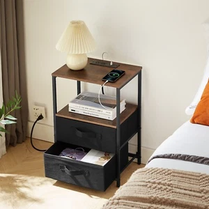 End Table w/Charging Hub, Nightstand (USB, Outlet), Shelf for Home/Office - Picture 1 of 12