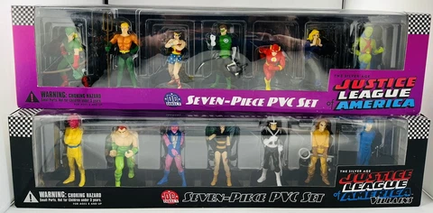 LOT OF 2 DC DIRECT SEVEN-PIECE PVC SILVER AGE JLA SET + VILLAINS SEALED 2001 Cover