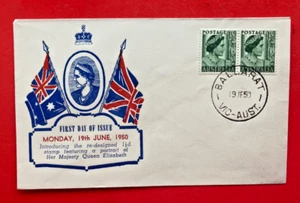 1950 AUSTRALIA QUEEN GREEN ELIZABETH BY 2 FDC BY BLUE REX BODIN - Bild 1 von 2