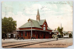 Postcard N.Y.N. & H Depot, Leominster Massachusetts Posted 1908 - Picture 1 of 2