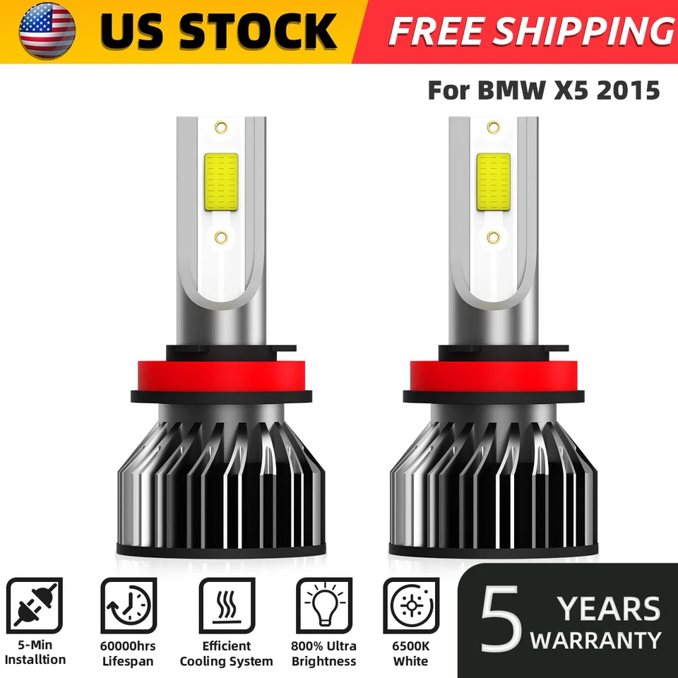 2PCS H8/H9/H11 LED Headlight Bulbs Kit High/Low Beam For BMW X5 2015 6000k - Image 1 of 4